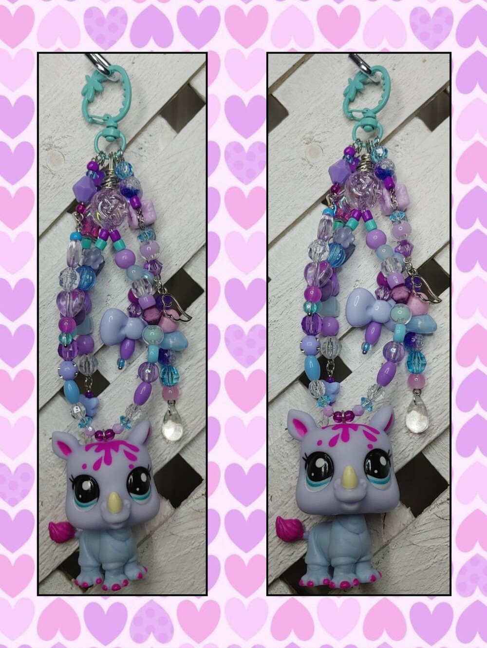 Littlest Pet Shop Rhino Bagcharm, Handmade Beaded Accessories